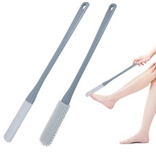2 Pack 15.7 Inch Silicone Toe Cleaning Brush Foot Scrubber with Long Handle
