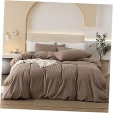 100 Washed Cotton Duvet Cover Set 3 King 104"x90" Light Brown no Comforter 