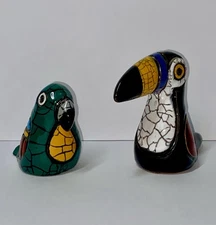 Parrot Toucan Handcrafted Clay Art Pottery Birds Figurines Colorful Mosaic Artsy