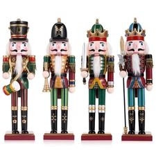 4PCS 12'' Christmas Nutcracker Soldier Wooden Vintage Decor Gift Red Green USA