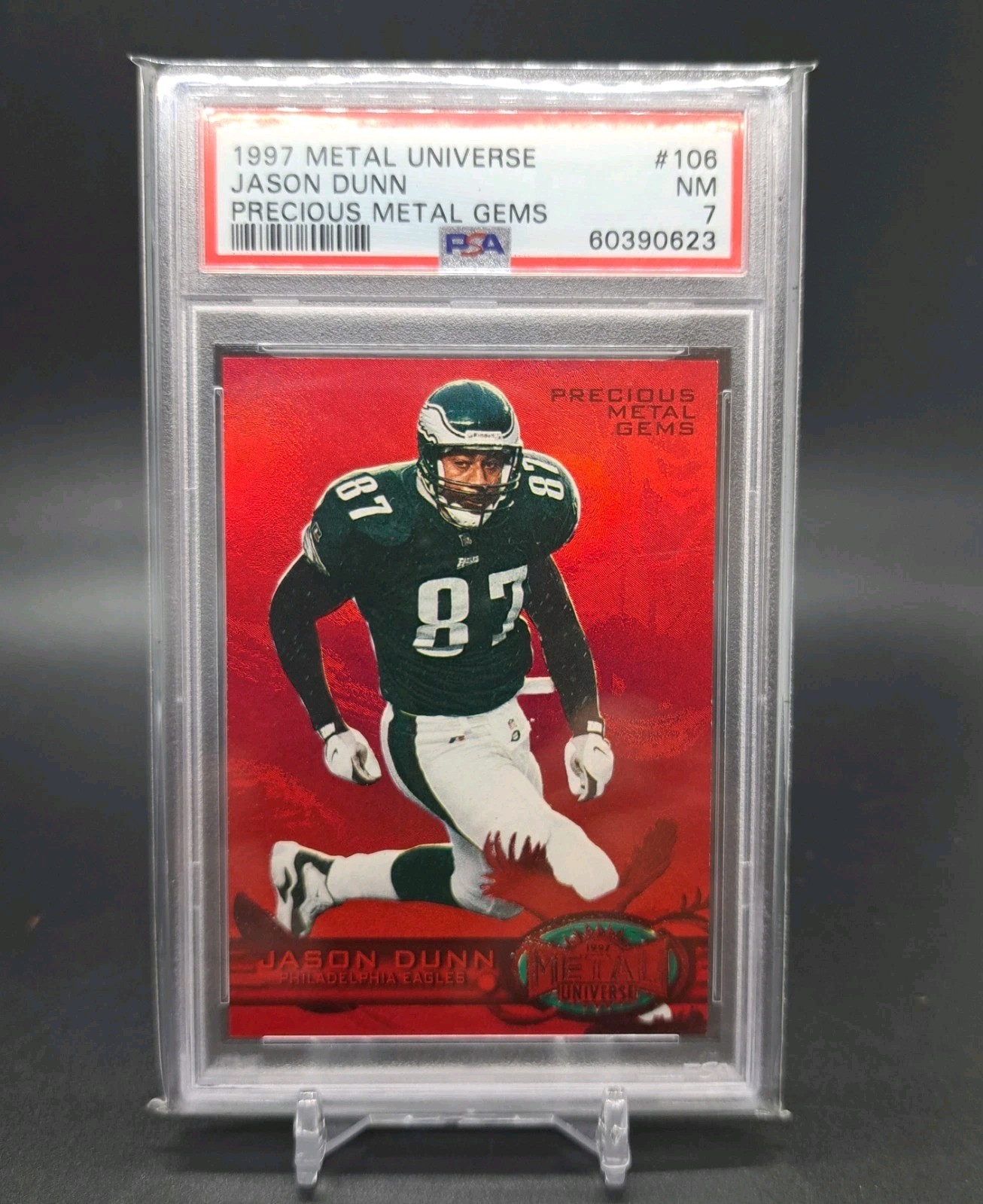 1997 SkyBox Metal Universe Precious Metal Gems Red /150 JASON DUNN #106 PSA 7