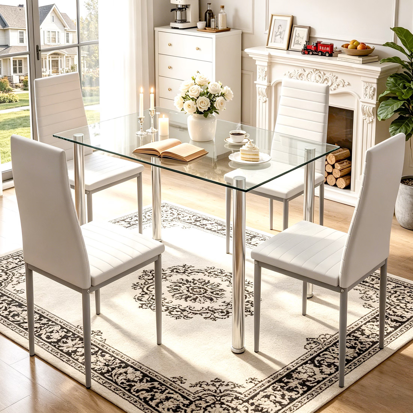 Juego de Comedor 4 Sillas y Mesa Moderno Elegante Kitchen Table Glass Top NEW