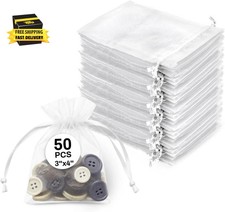 50 White Organza Bags 3''X4'' - Small Organza Sachet Jewelry Gift Favor Bags Dra