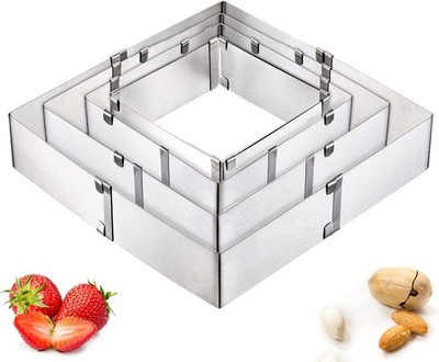 4 Pack Square Cake Molds Ring Adjustable from 6''to 11'' Stainless Steel Mousse