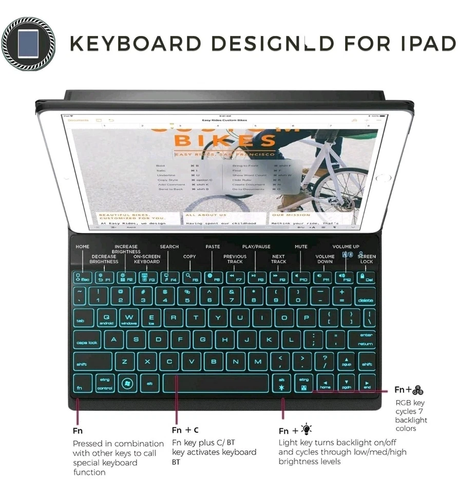 Estuche con teclado portafolio desmontable Yekbee Ultimate negro retroiluminado para tableta iPad Foto 2 de 4