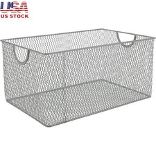 Metal Wire Mesh Storage Baskets Pantry Organization Home Office Bathroom Toys US