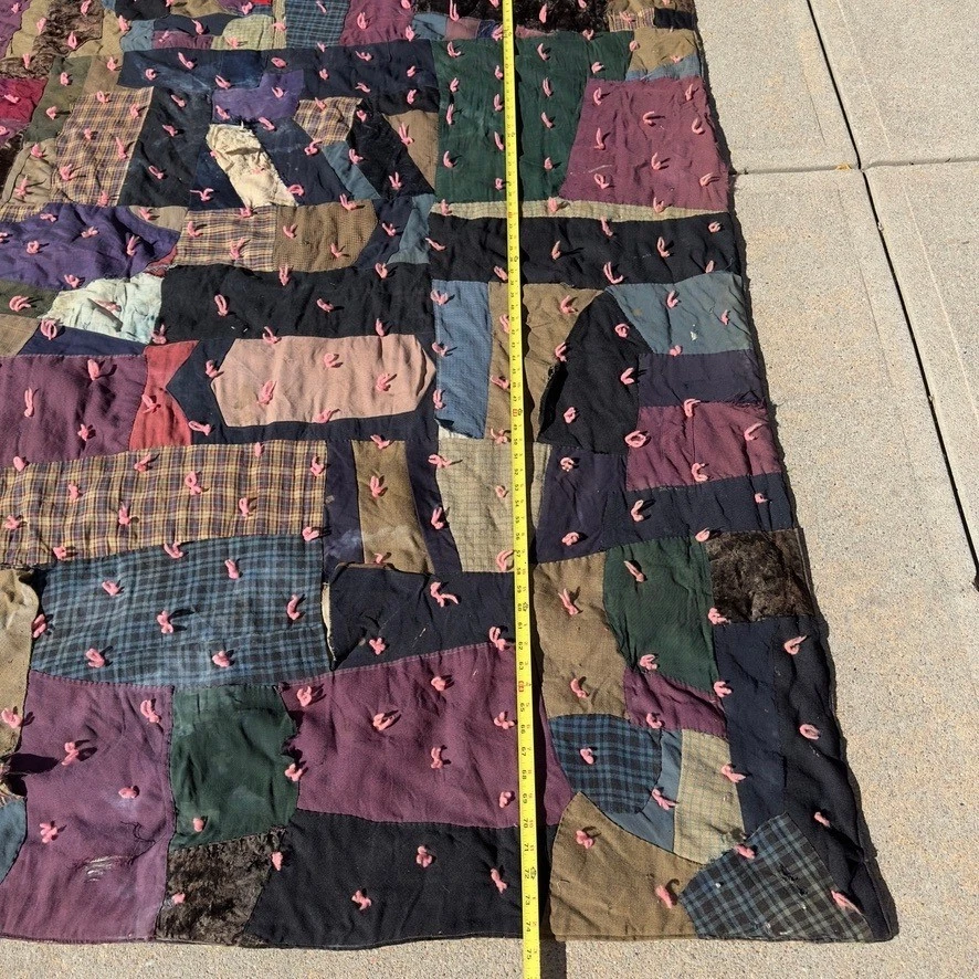 AS IS Antique Handmade Patchwork Quilt Folk Art Americana Craft Blanket - Image 2 of 4