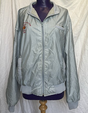 VTG 1987 Shell Oil Bomber Jacket Silver Nylon Safest Plant Award NORCO