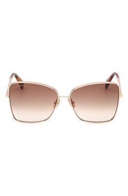 New Max Mara Women Menton1 59mm Sunglasses Authentic Shiny Rose Gold / Brown