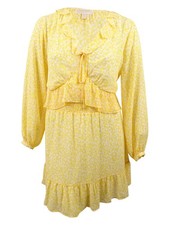Michael Michael Kors Women's Plus Size Ruffled Dress (1X, Lemon/Daisy Yellow)