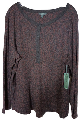 Terra & Sky cotton blend ''Leopard Sienna Brown'' l/s henley 4X
