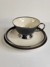 Gorham China Cup, saucer, desert plate Contessa Pattern, Platinum Trim, USA