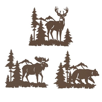 Metal wall art decor deer bear moose in the forest pine tree, Hunting, Cabin ...