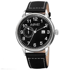 New Men's August Steiner AS8182SSB Swiss Day Date Black Leather Strap Watch