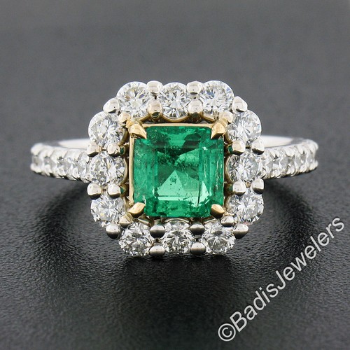 NEW 18k TT Gold 2.51ctw GIA Colombia Green Emerald w/ Diamond Halo Cocktail Ring - Picture 2 of 11