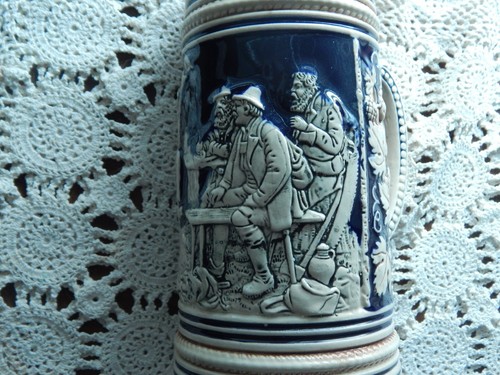 Vintage German Beer Stein Pewter top Porcelain Stunning EVC