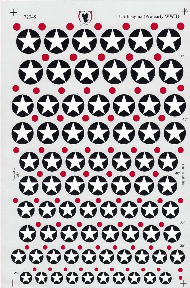 EAGLE STRIKE PRODUCTIONS 72048 - US INSIGNIA (Pre-early WWII) - 1/72 DECAL - Immagine 2 di 2