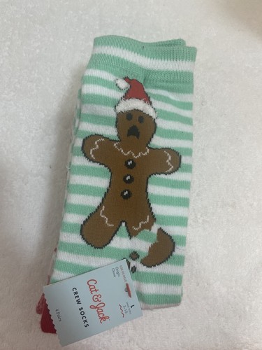 Cat & Jack M Graphic Gingerbread Man / Polka Dots Christmas Crew Socks 4 pair - Picture 16 of 24