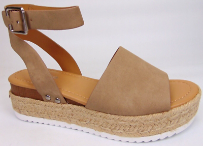 NEW! SODA Topic Womens Ankle Strap Low Platforms Wedge Sandals Size M,  Taupe