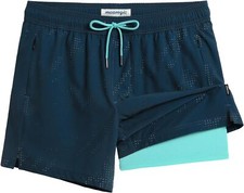 Mens Quick Dry Swim Trunks 2 in 1 Compression Liner 5" Inseam Zipper Pockets