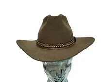 Vtg Winchester Western Hat  7  3X Beaver Green Beige Cloth Brown Hat Band 
