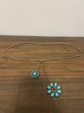 Turquoise Flower Chain Necklace Good Condition