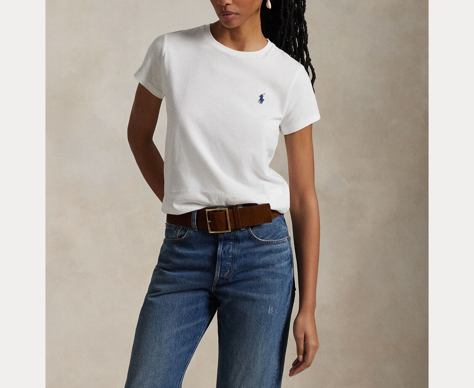 PONY Ralph Lauren Donna TG XS T Shirt Maglietta girocollo in jersey cotone Bianco