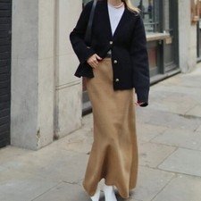 Ladies Formal Long Suit Skirt Faux Wool Half Dress Straight Pocket Casual Office