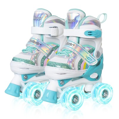 Nattork Girls Roller Skates for Kids, 4 Size Adjustable Rainbow Quad Skates w...