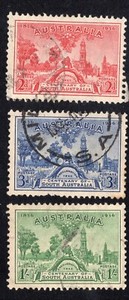 Australia 1936 South Australia Centenary Set, Scott 159-161 used, value = $15.35