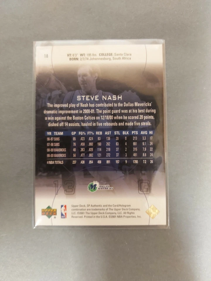 00-01 Sp Authentic Steve Nash #18 Mavericks Suns - Image 2 of 2