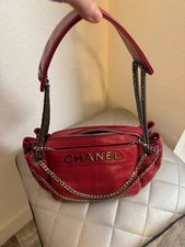 CHANEL AUTHENTIC TIMELESS LAX STRAWBERRY RED QUILTED LEATHER LOGO ACCORDION BAG