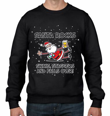 Santa Rocks Sways Staggers and Falls Over lustiger Weihnachten Herren Pullover Pulli