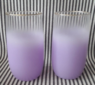 LOT OF 2 SET VTG BLENDO FROSTED 5.25'' LAVENDER FLARED GLASSES TUMBLERS GOLD RIM