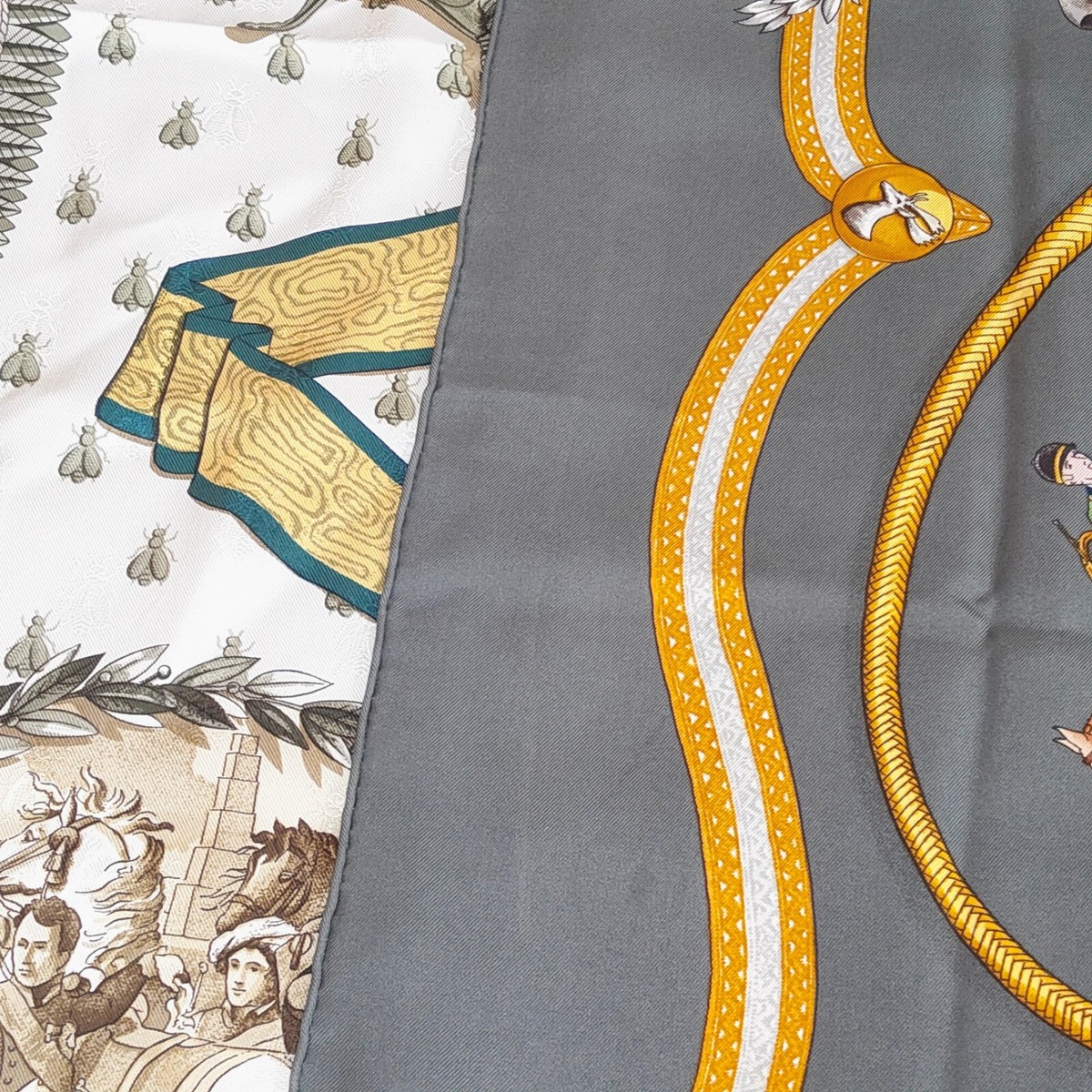 Hermes LE LAISSER COURRE Carre 90 Silk 100% Scarf Gray | eBay