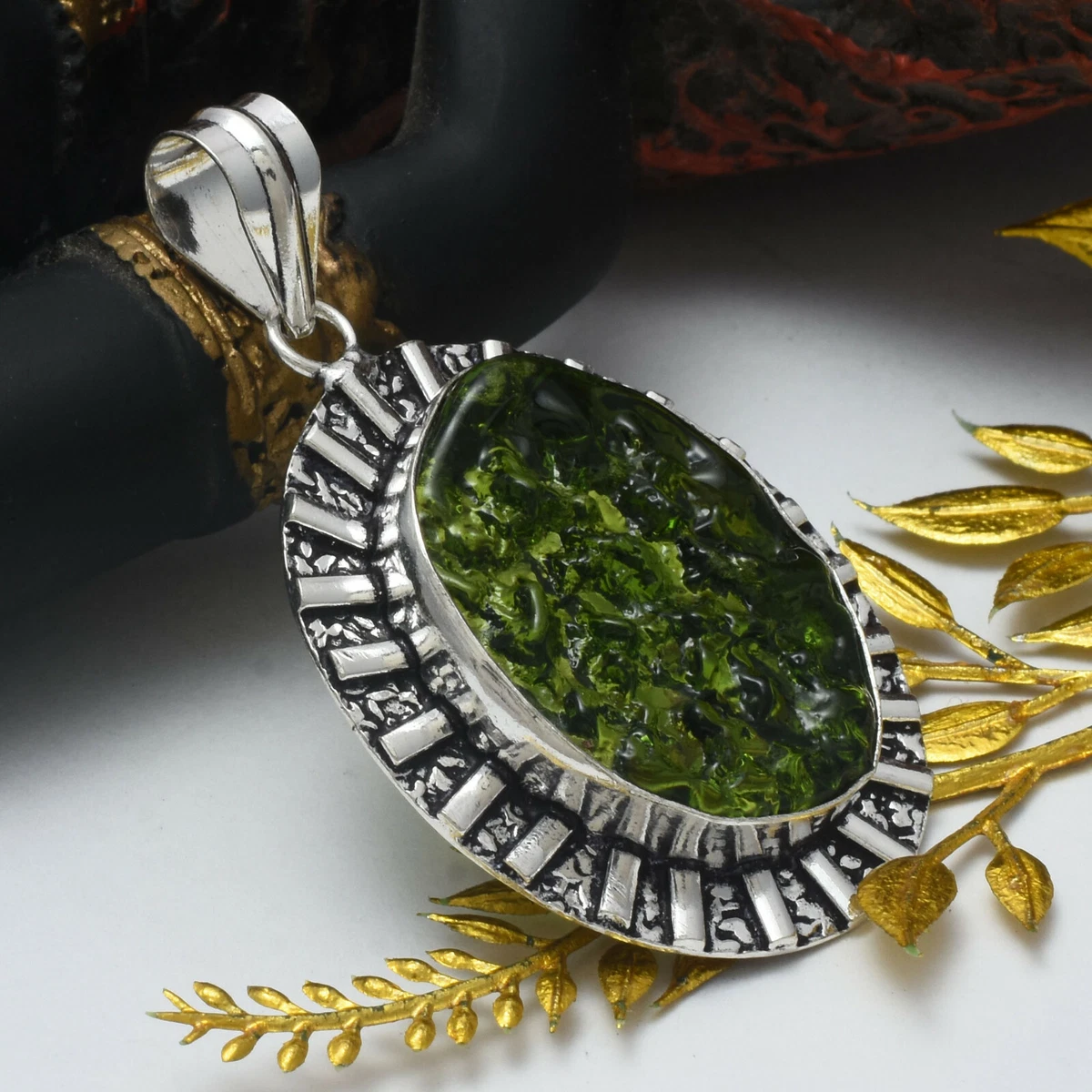 Naturale Unico Cristallo Quarzo Collana Impatto Vetro Pendente Meteorite Unisex Pietra Verde Collana Moldavite J7C6