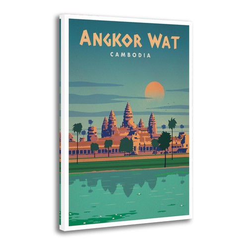 Poster da viaggio vintage Angkor Wat estetica natura fumetto poster siti storici