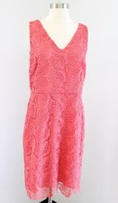 Ann Taylor Loft Coral Pink Crochet Lace Overlay Sheath Dress Size 6 V Neck