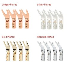 4Pcs Rhodium Silver Gold Plated Y Spade Plug Fork Connector For Speaker Cable