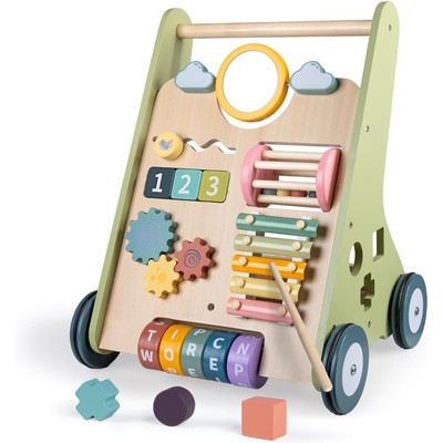 Wooden Baby Walker with Wheels, Baby Walker for Boys 6-12 Months Push Toy Green