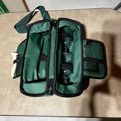 Picnic Time Dining Wine Tote with Glasses For 2 - green