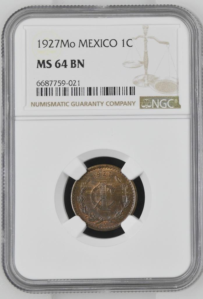 Mexico 1 Centavo 1927 Mo NGC MS 64 BN