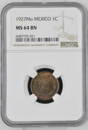Mexico 1 Centavo 1927 Mo NGC MS 64 BN