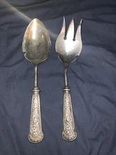 ANTIQUE VICTORIAN PAIRPOINT MFG SILVER PLATE SERVING MEAT FORK & SPOON