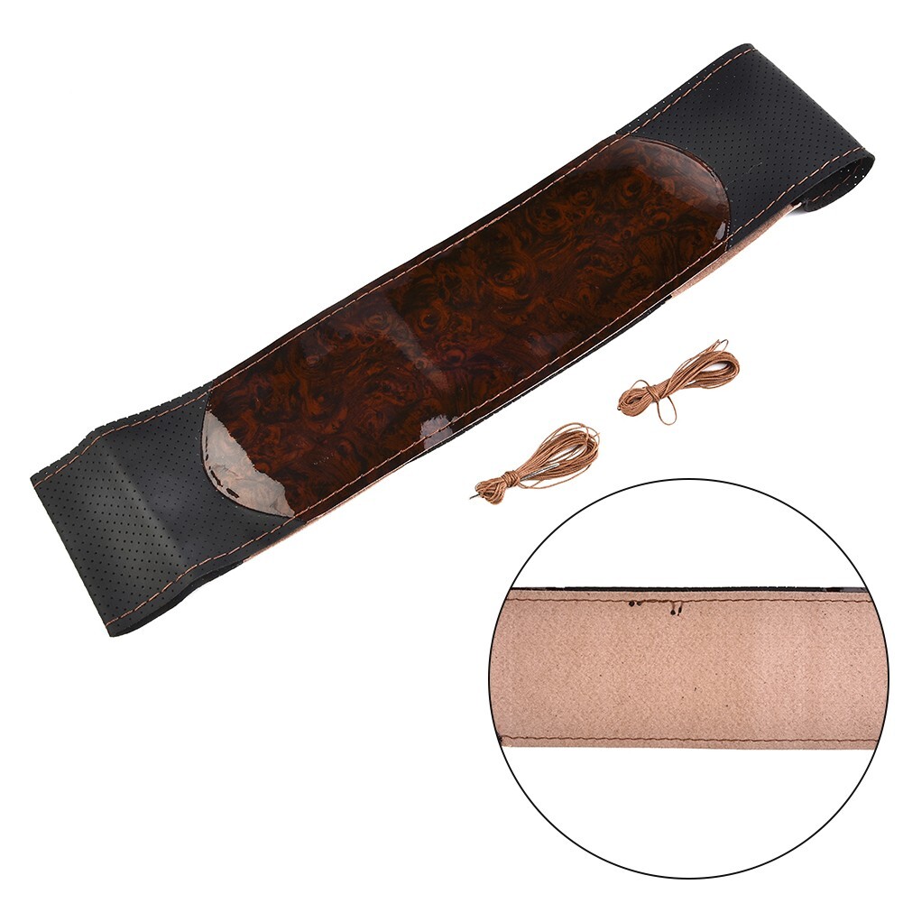 Peach Wood Car/Truck Leather Steering Wheel Cover With Needles And Thread Kit