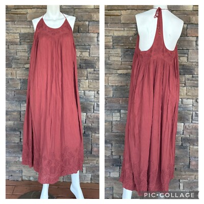 Free People Elaine Embroidered Racer ack Maxi Dress M Beach Casual Travel  New | eBay