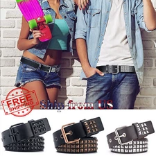 3 Row Pyramid Studded Belts Emo Stud Belt PU Leather Rock Punk Goth Metal Rivet