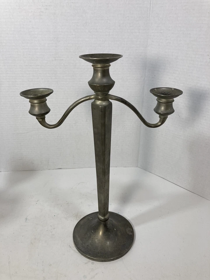 "Par de candelabros Pottery Barn (2) tres velas 14,5"" acabado de peltre candelabro" Foto 2 de 4