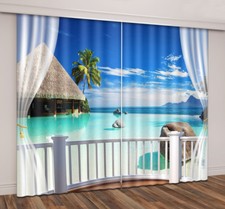3D Paradise Beach Scene Photo Printing Window Curtains Blockout Drapes Fabric