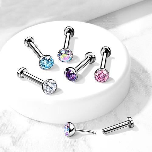 20G 18G Sin rosca Labret Empuje Trasero Plano Grado Implante Gemas CZ - Imagen 10 de 22